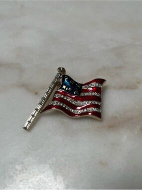 Vintage Butler & Wilson Enamel and Crystal American Flag Brooch